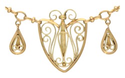 14 kt. Geelgouden art nouveau filigrain collier.