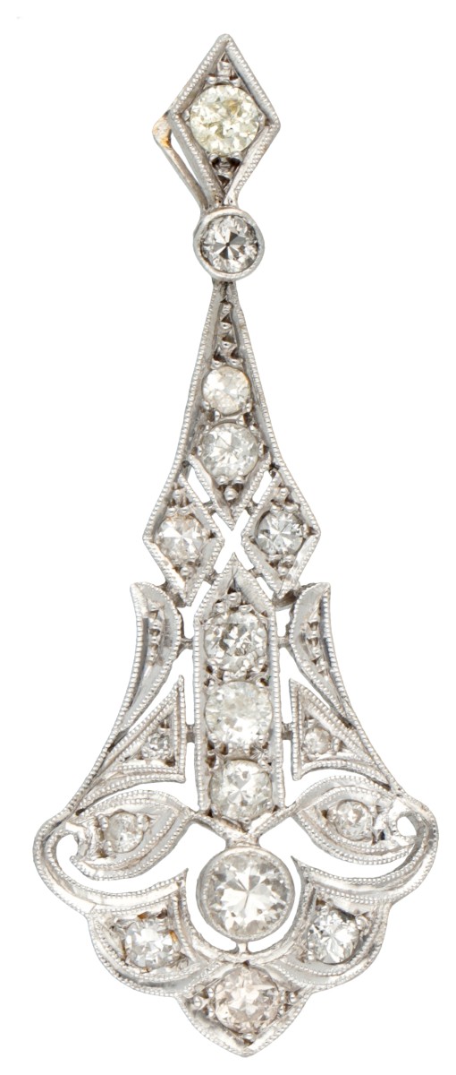 14 kt. Witgouden art deco hanger bezet met ca. 0.90 ct. diamant.