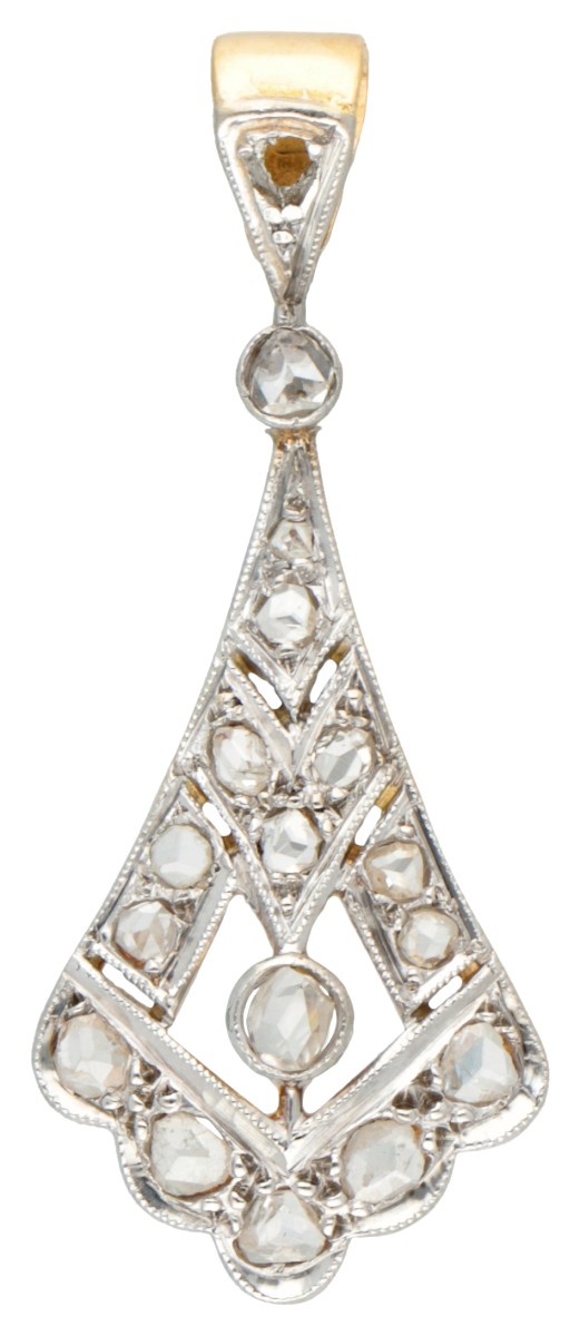 14K Witgouden Art Deco hanger bezet met diamant.