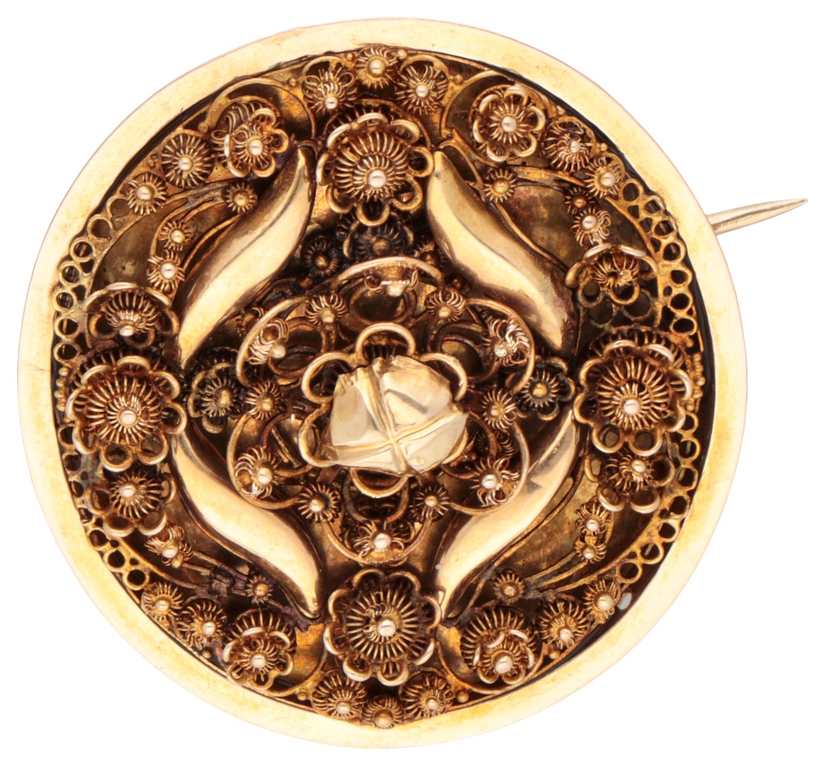 Antieke 18K geelgouden streekdracht broche.