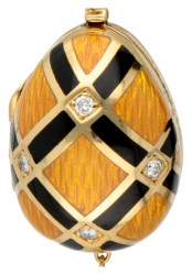 Fabergé 18 kt. geelgouden geëmailleerde ei-hanger met Russisch orthodox kruis aan ketting.