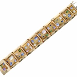 Brede geelgouden cocktail armband bezet met 44 natuurlijke saffieren - 14 kt.