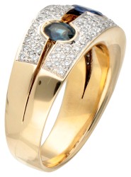 18 kt. Geelgouden ring bezet met ca. 1.24 ct. natuurlijke saffier en ca. 0.48 ct. diamant.