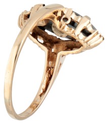 Vintage BWG 10 kt. geelgouden navette ring met diamant gezet op hematiet.