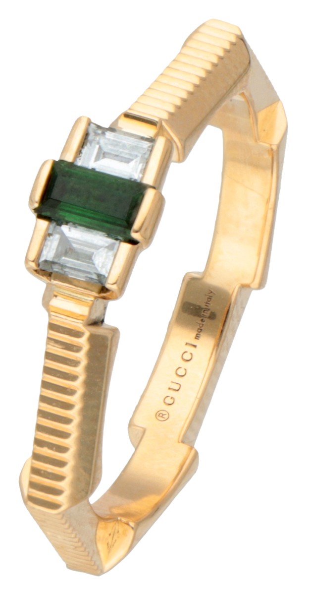  Gucci 18 kt. geelgouden 'Link to Love' ring bezet met ca. 0.07 ct. toermalijn en ca. 0.06 ct. diamant.