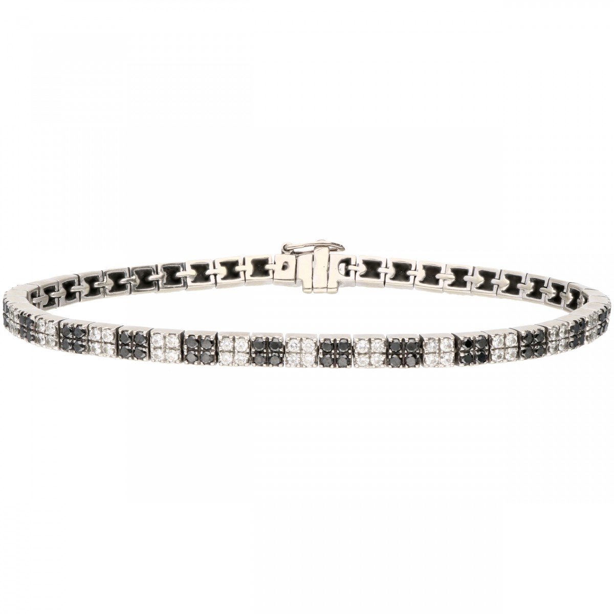 Witgouden armband, met ca. 2.91 ct. witte en zwarte diamant - 18 kt.