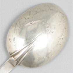 Overlijdenslepel (Gerardus Vinck, Rotterdam 1691) zilver.