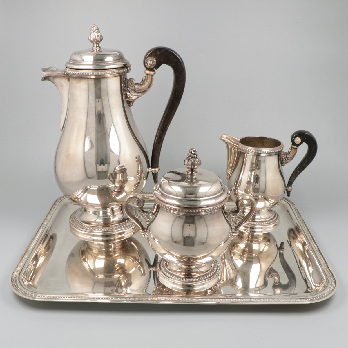 Christofle 4-delige koffieset, model Perles, verzilverd.