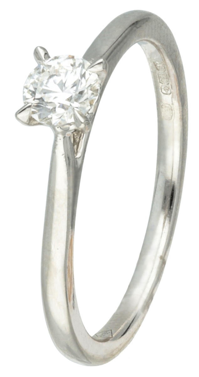 No reserve - 18K Witgouden gecertificeerde solitair ring bezet met ca. 0.30 ct. diamant.
