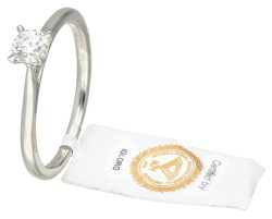 No reserve - 18K Witgouden gecertificeerde solitair ring bezet met ca. 0.30 ct. diamant.