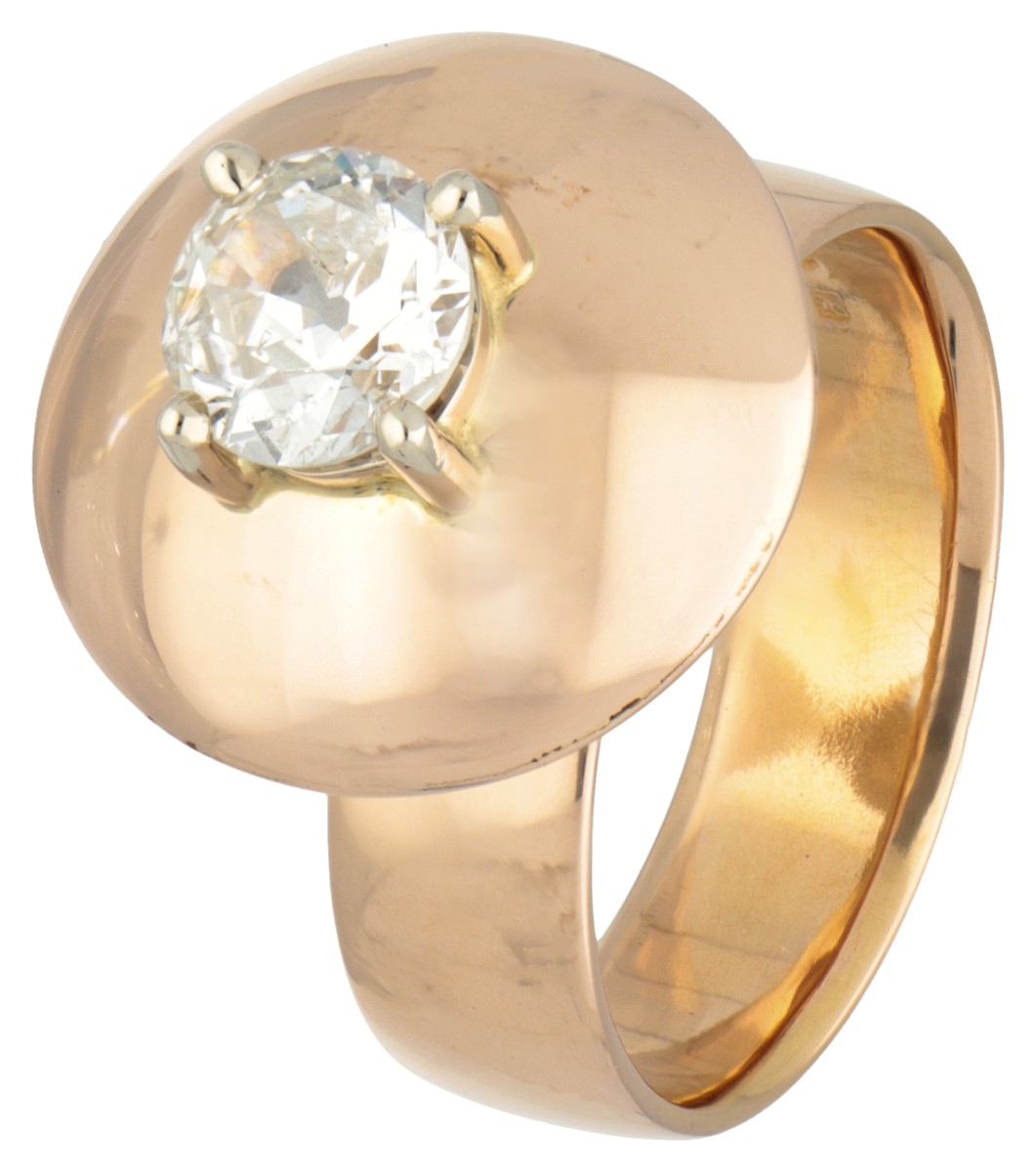 18 kt. Roségouden design ring door Remy Verzantvoort bezet met ca. 1.21 ct. diamant.