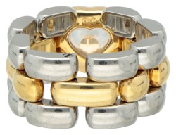 Chopard 'Happy Diamonds' 18 kt. geelgouden / edelstalen flexibele ring bezet met ca. 0.03 ct. diamant.