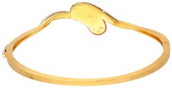 18 kt. Geelgouden gematteerde design bangle armband bezet met paisley-vormige koraal en diamant.