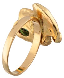 18K Geelgouden schilderspalet ring bezet met smaragd en diamant.