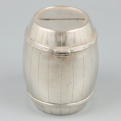 Spaarpot met slotje zilver.