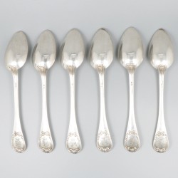 6-delige set dinerlepels zilver.