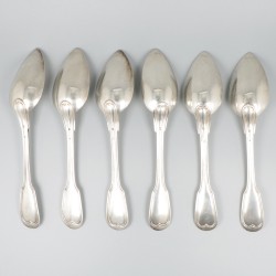 6-delige set dinerlepels zilver.