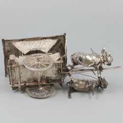 Miniatuur ossenkar zilver.