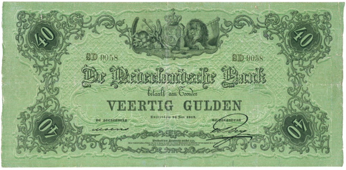 Nederland 40 gulden Bankbiljet Type 1860 - Zeer Fraai.