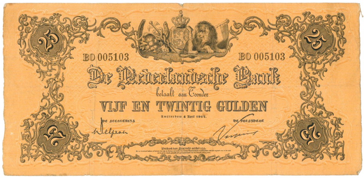 Nederland 25 gulden Bankbiljet Type 1860 Geeltje - Zeer Fraai