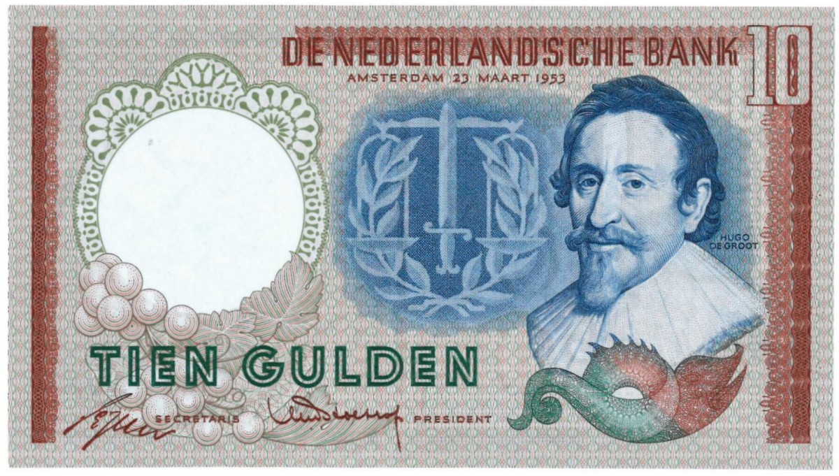 Nederland 10 gulden bankbiljet Type 1953 Hugo de Groot - UNC