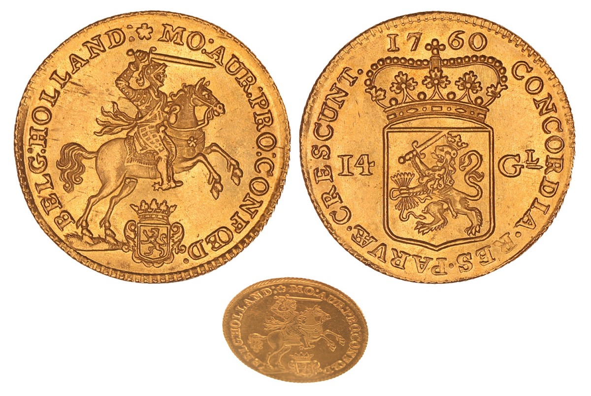 Gouden rijder van 14 gulden Holland 1760. FDC - (Proof(like)).