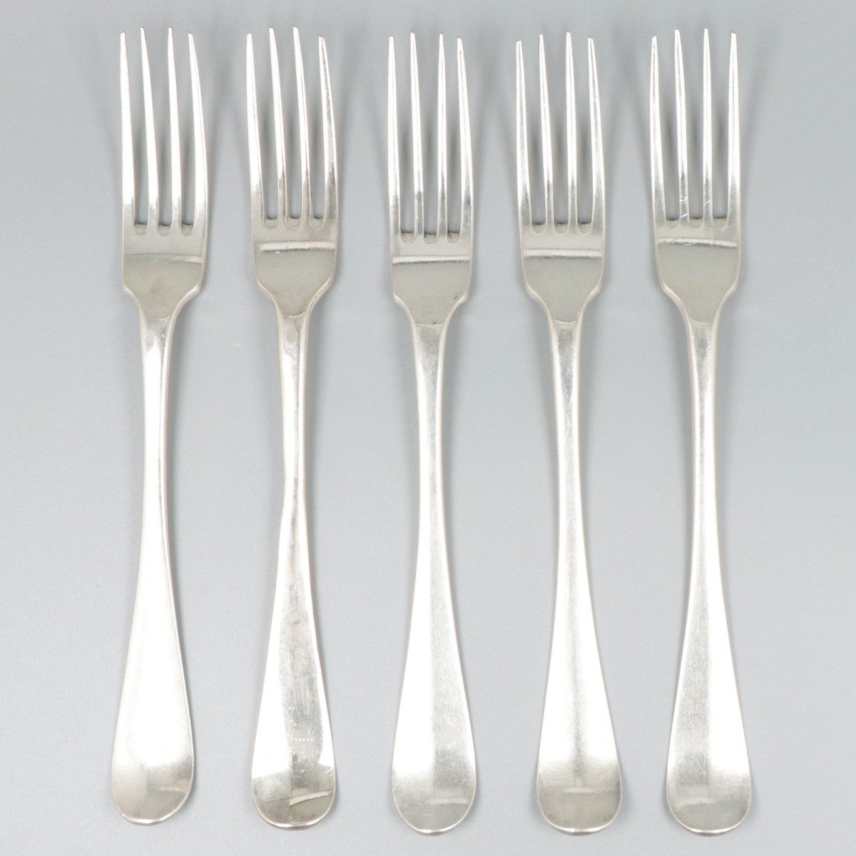 5-delige set vorken (Utrecht, Roelof van Rijn 1723-1737) zilver.