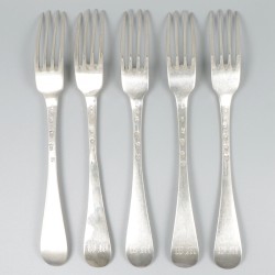 5-delige set vorken (Utrecht, Roelof van Rijn 1723-1737) zilver.