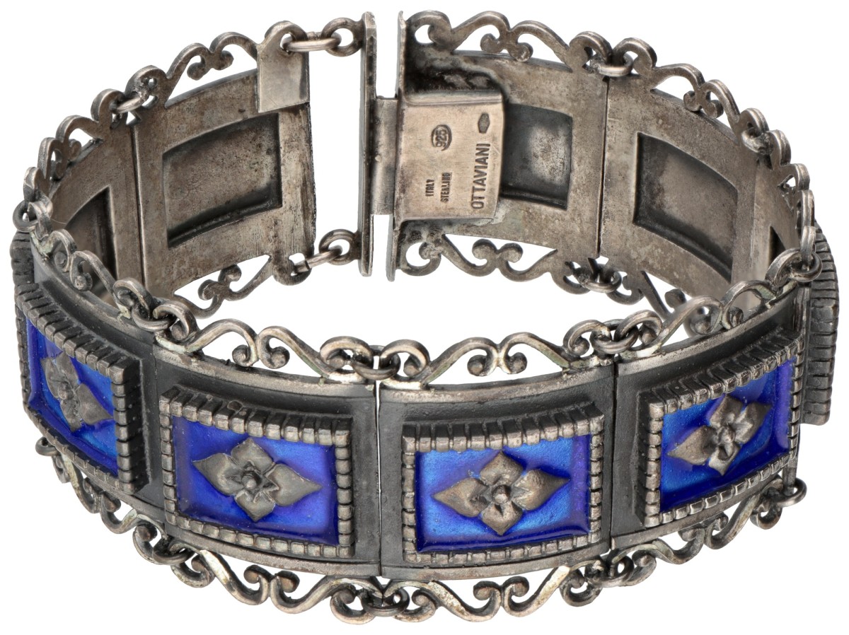 Vintage sterling zilveren Ottaviani armband met blauw emaille.