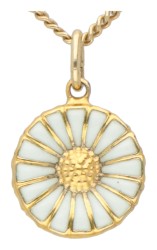 14 kt. Geelgouden collier en een verguld zilveren Georg Jensen wit geëmailleerde 'Daisy' hanger.