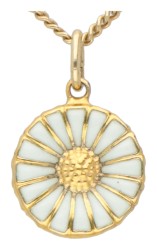 14 kt. Geelgouden collier en een verguld zilveren Georg Jensen wit geëmailleerde 'Daisy' hanger.