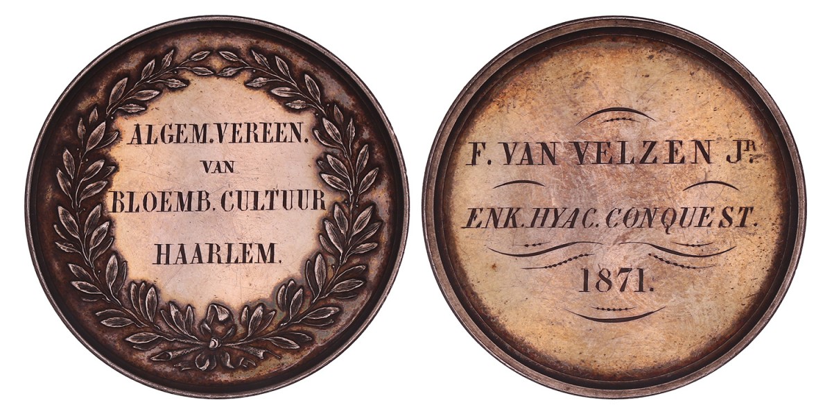 1871. Nederland. Haarlem. Prijspenning Algemene vereeniging van bloembollen cultuur.