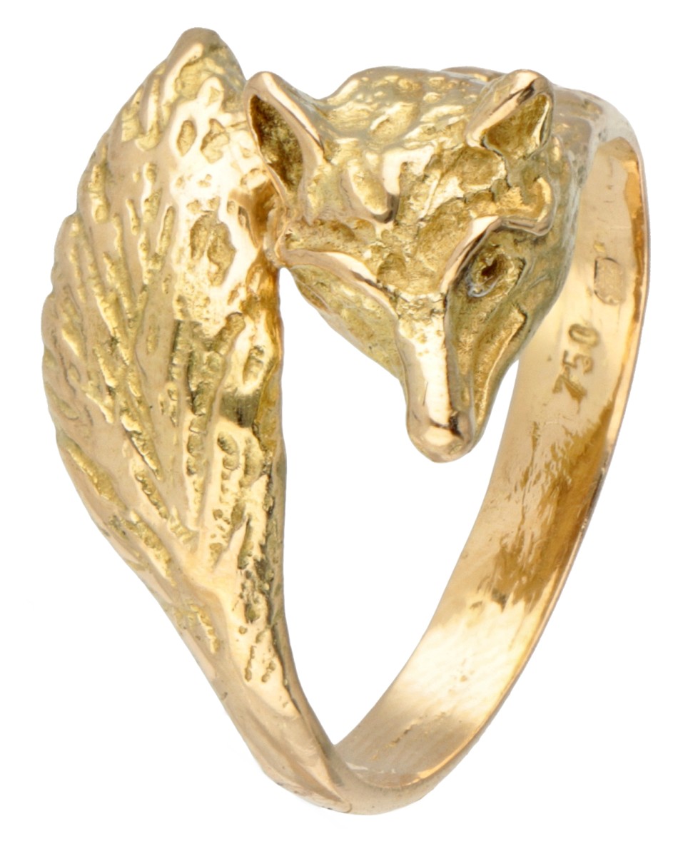 18 kt. Geelgouden ring in de vorm van een vos.