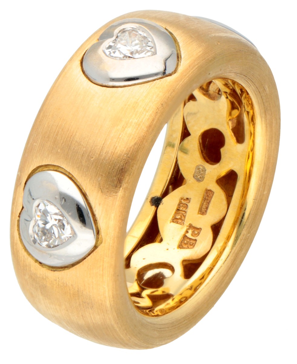 Pasquale Bruni 18 kt. geelgouden gematteerde 'Diamond Heart' ring.