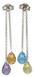 18 kt. Witgouden oorhangers met diamant, amethist, citrien, blauwe en oranje topaas.