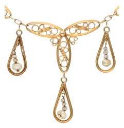 14K Geelgouden collier met filigrain en zaadparels.