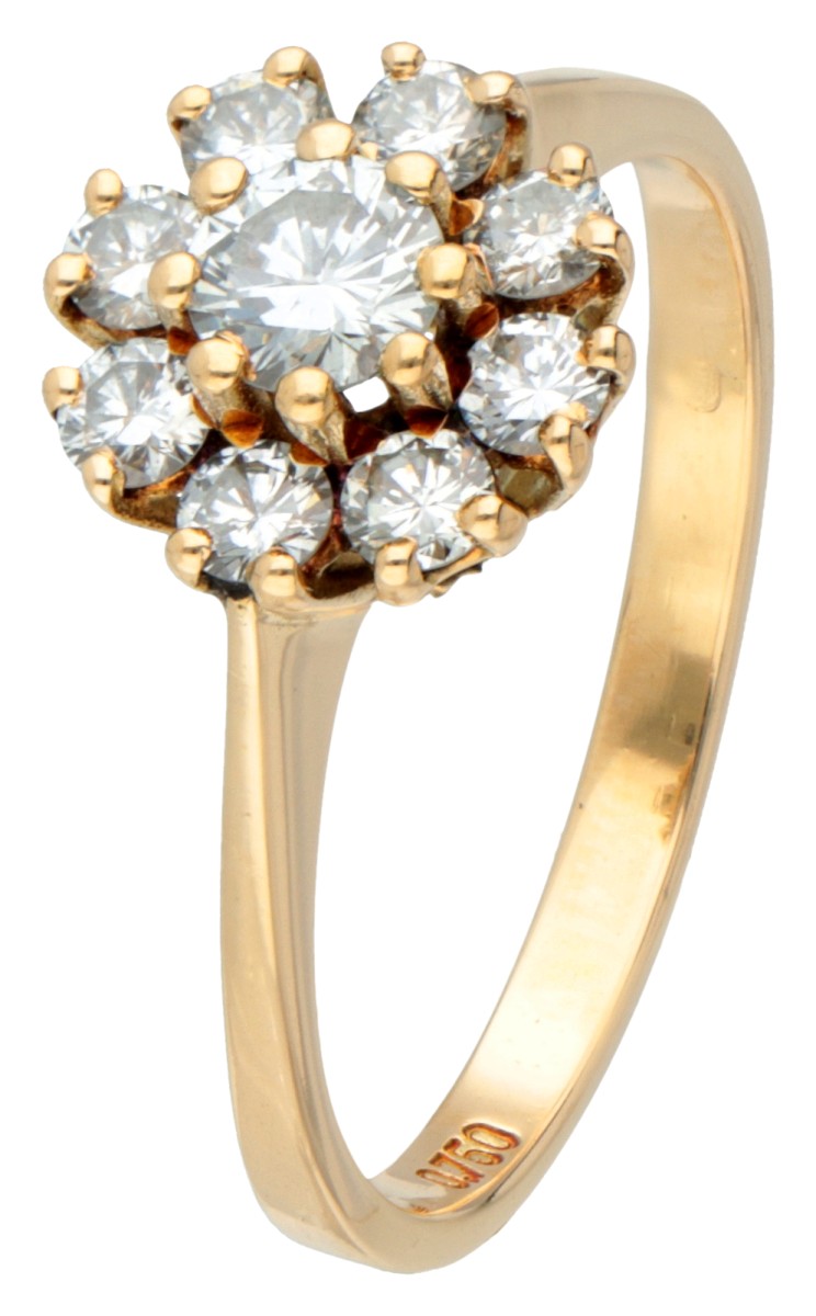 18 kt. Geelgouden entourage ring bezet met ca. 0.81 ct. diamant.