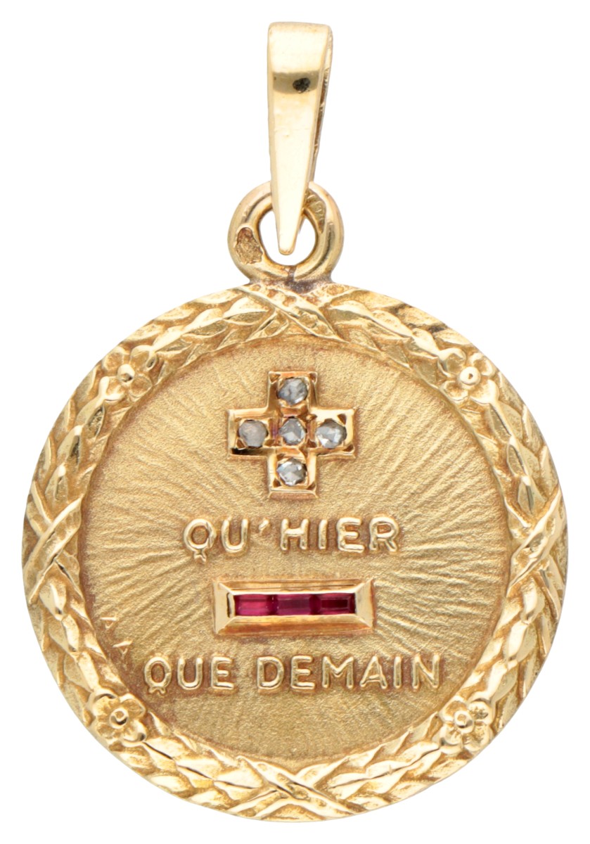 Franse 18 kt. geelgouden hanger Qu'Hier Que Demain.