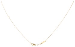 18 kt. Geelgouden dinh van solitair diamant in kubushanger aan collier.