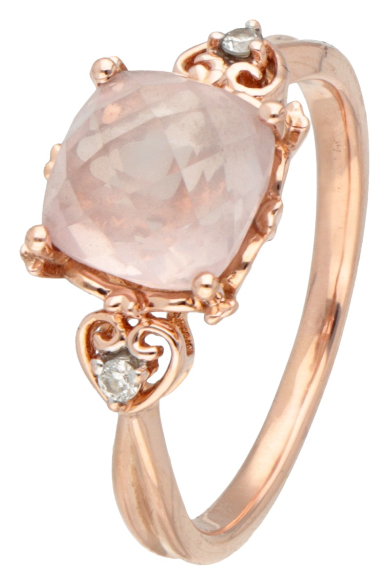 Diamond Point 14 kt. roségouden ring bezet met rozenkwarts en diamant.