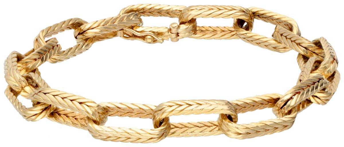 18 kt. Geelgouden armband met gevlochten schakels.