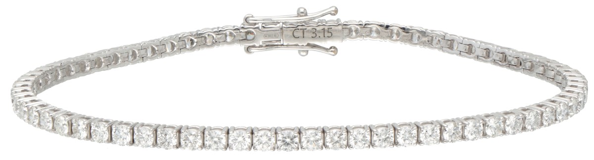 18 kt. Witgouden tennisarmband bezet met ca. 3.15 ct. diamant.