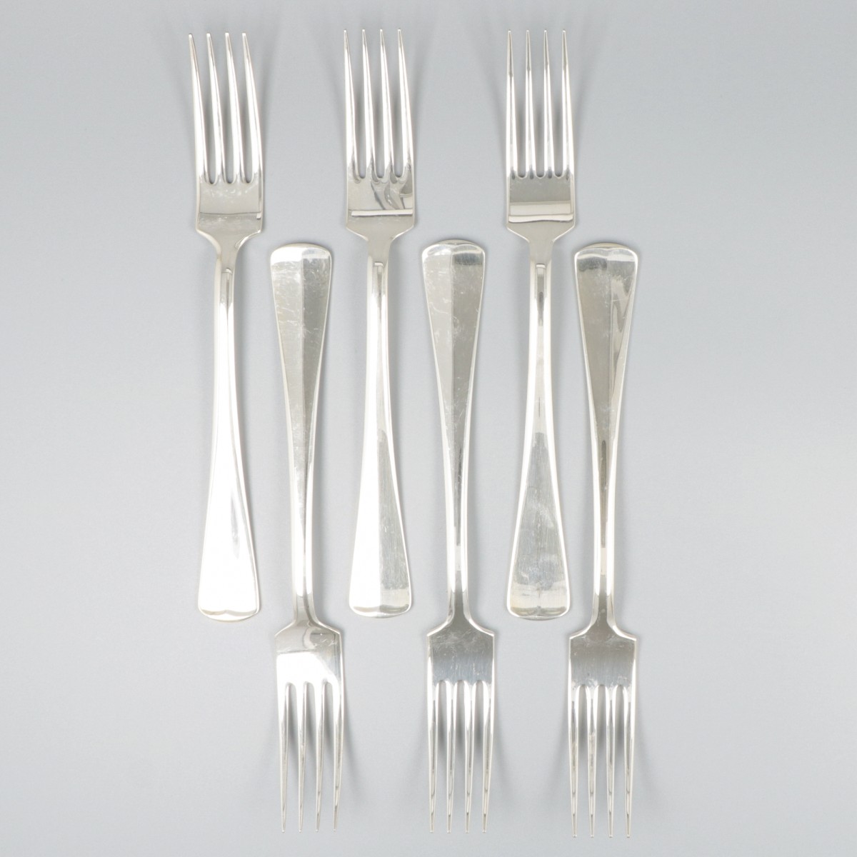 6-delige set dinervorken Haags lofje zilver.