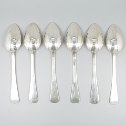 6-delige set dinerlepels Haags lofje zilver.