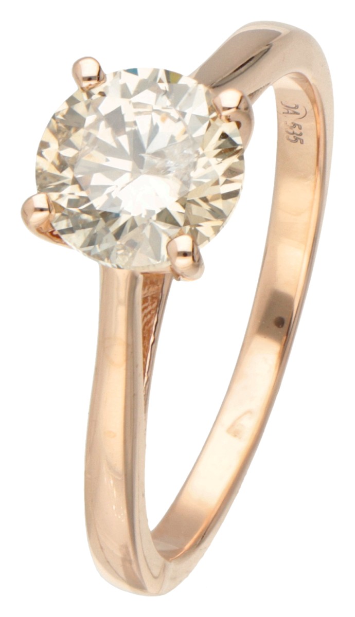 14 kt. Geelgouden solitair ring bezet met ca. 1.15 ct. lichtbruine diamant.