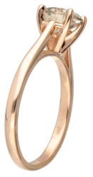14 kt. Geelgouden solitair ring bezet met ca. 1.15 ct. lichtbruine diamant.