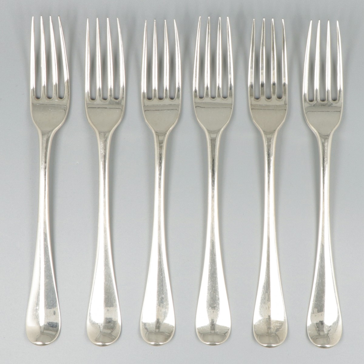 6-delige set vorken (Roelof Helweg, Amsterdam 1800) zilver.