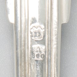 6-delige set dinerlepels zilver.
