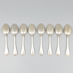 Christofle Sterling 8-delige set koffielepels, model Malmaison, zilver.