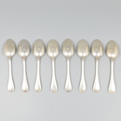 Christofle Sterling 8-delige set koffielepels, model Malmaison, zilver.